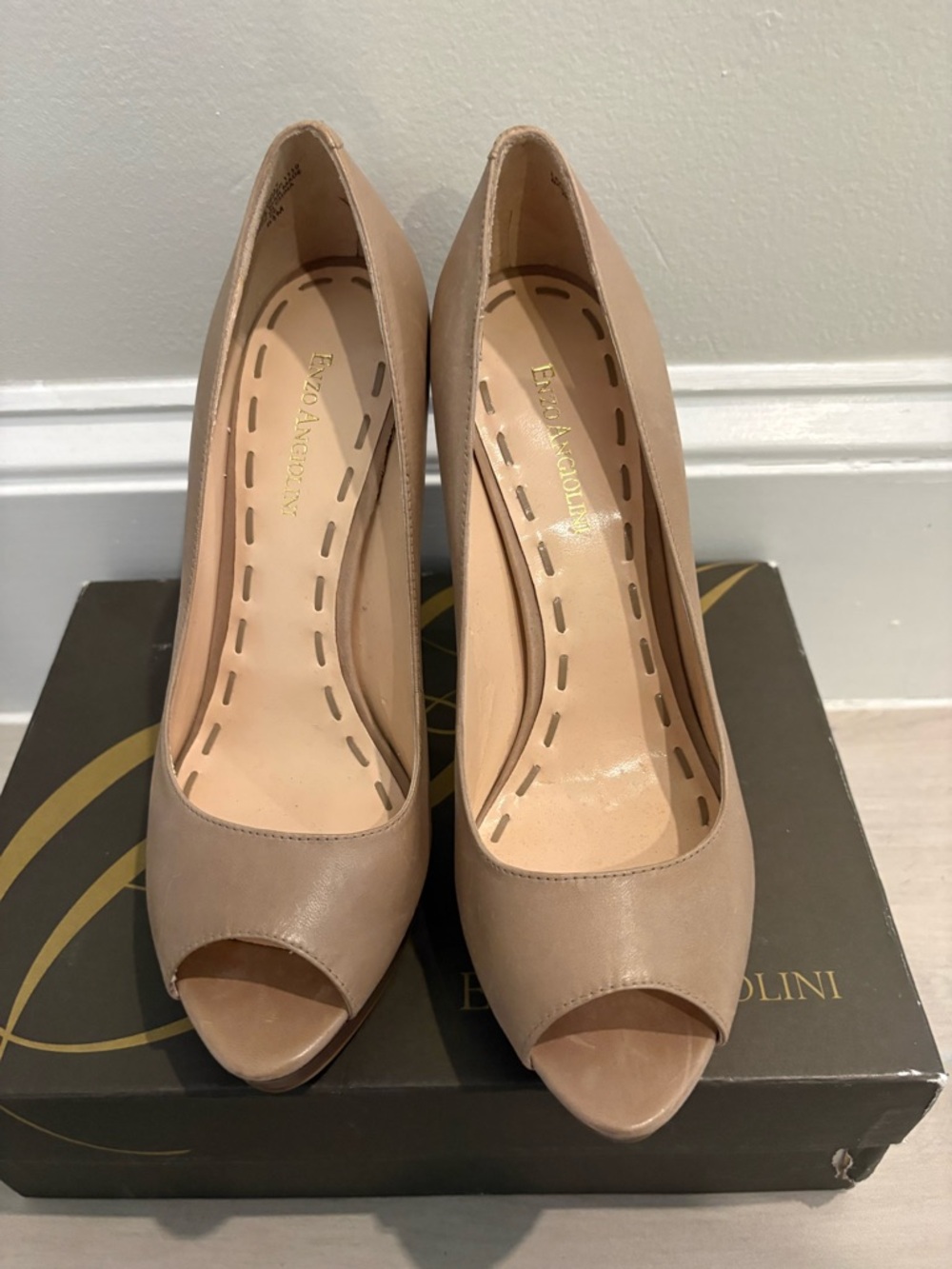 Enzo Angiolini Nude Peep Toe Platform Heels Size 8.5M Classic Pumps - Picture 4 of 9